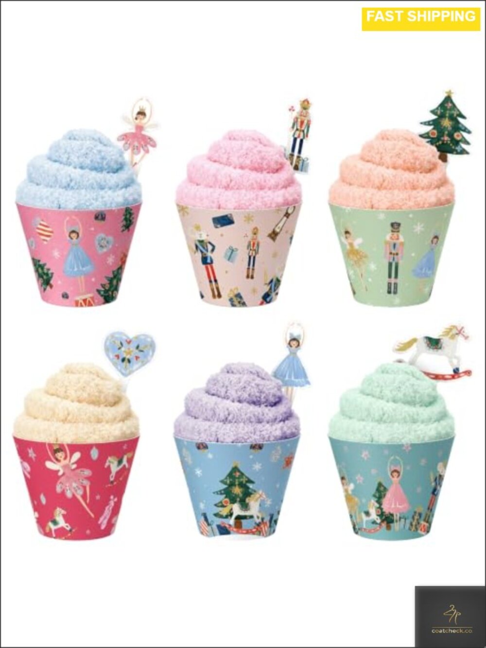 Coral Fleece Fuzzy Slipper Socks Gift Set with Nutcracker Cupcake Wrappers